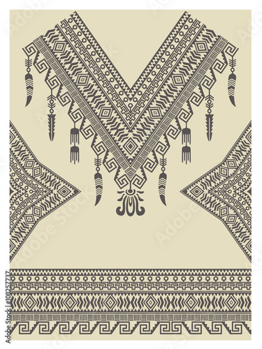 Design neckline, sleeves and border in ethnic style. Bohemian chic style. Native american indian ornaments for decorations and fabrics. Vector embellishment.