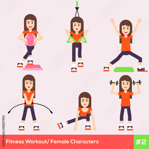 Set of six fitness female characters 1