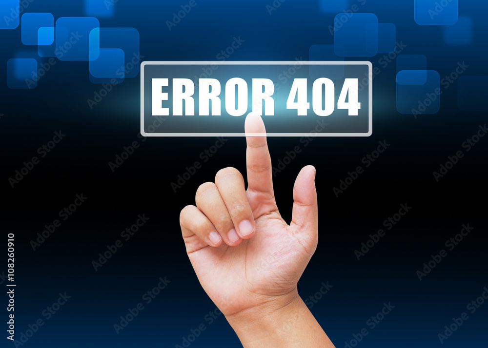 Hand pressing error button on blue technology background Hand pressing error button on blue technology background