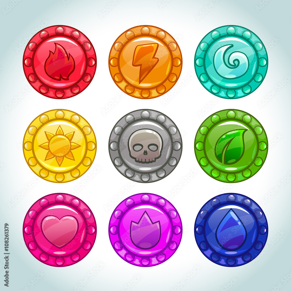 Colorful medallions with nature elements icons Colorful medallions with nature elements icons