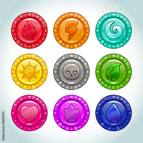 Colorful medallions with nature elements icons