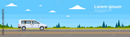 Mini Van Car On Road Banner Flat
