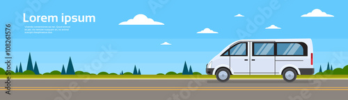 Mini Bus Passenger Car On Road Minibus Banner photo