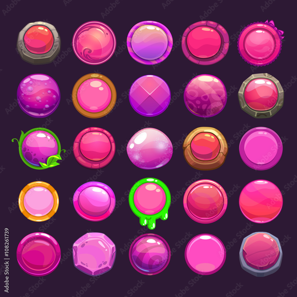 Funny cartoon pink round buttons Funny cartoon pink round buttons