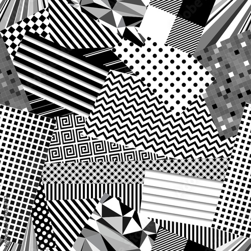 Nahtloser Vektor Hintergrund monochrom in Patchwork Optik