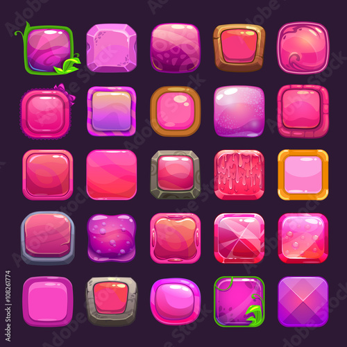 Funny cartoon pink square buttons collection