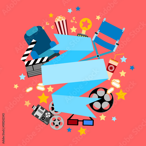 Strip Cinema Film Movie Camera Popcorn Banner Empty Copy Space