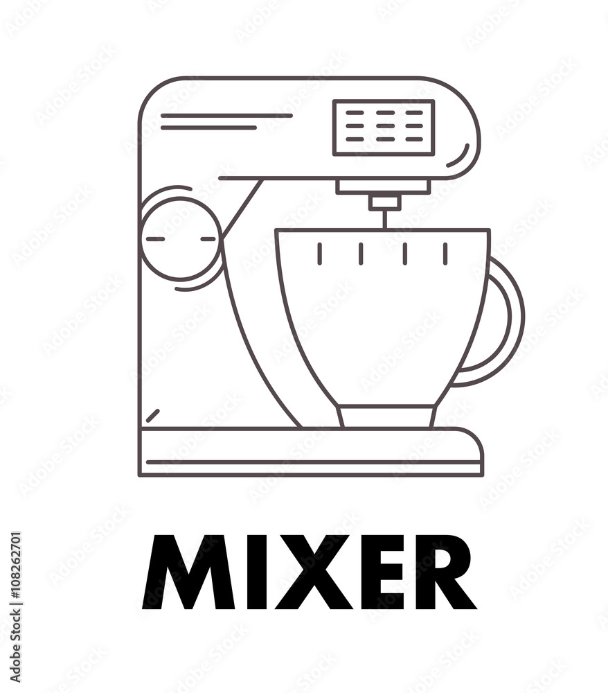 Retro kitchen planetary mixer icon, line style