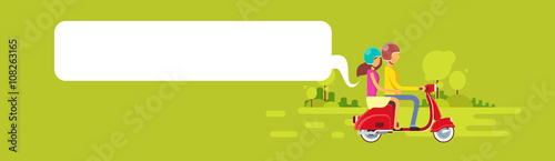 Couple Ride Motorcycle Scooter Nature Background