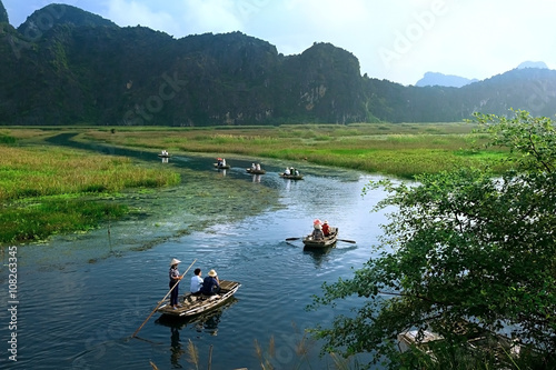 Landscape in Van Long natural reserve in Ninh Binh  Vietnam. Vietnam landscapes.