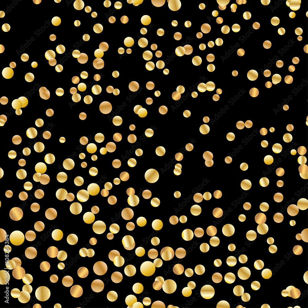 Seamless halftone gold pattern. Abstract vector colored round dots background. Halftone metal particles.