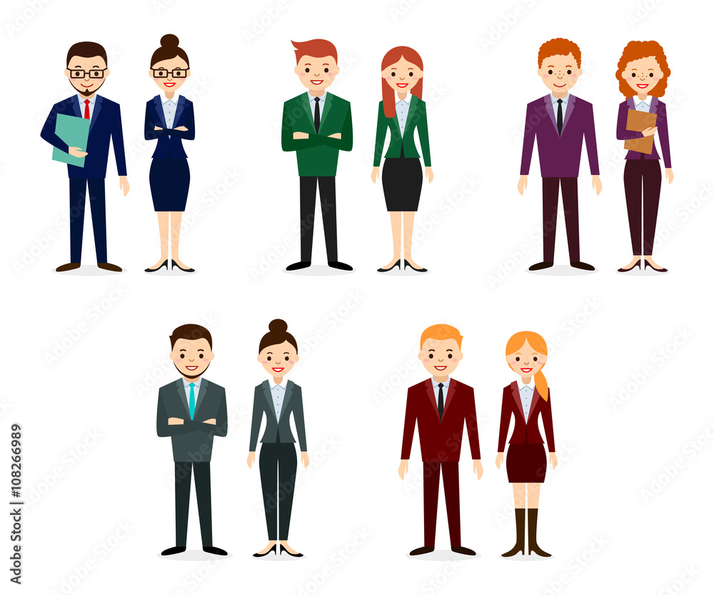Male and female people icons. People Flat icons collection. Set of business people isolated on white background. Different nationalities and dress styles. Cute and simple flat cartoon style.