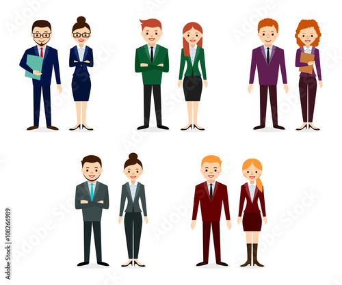 Male and female people icons. People Flat icons collection. Set of business people isolated on white background. Different nationalities and dress styles. Cute and simple flat cartoon style.