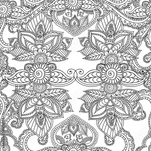 Coloring pages for adults. Seamles Henna Mehndi Doodles Abstract Floral Elements.