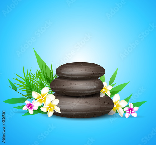 Spa stones and tropical flowers.