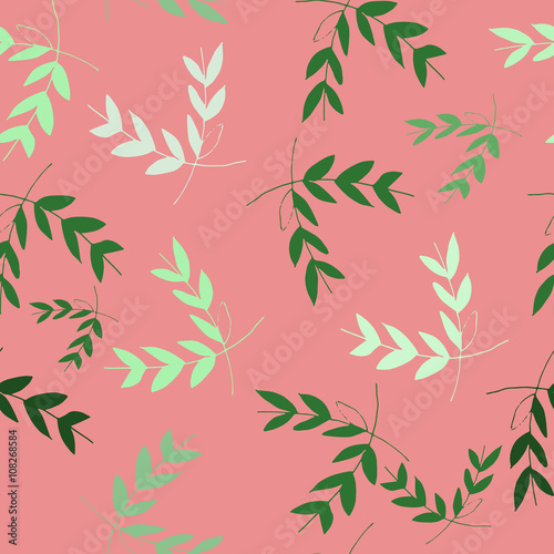 Seamless decorative template texture with green and beige leaves. Seamless stylized leaf pattern.