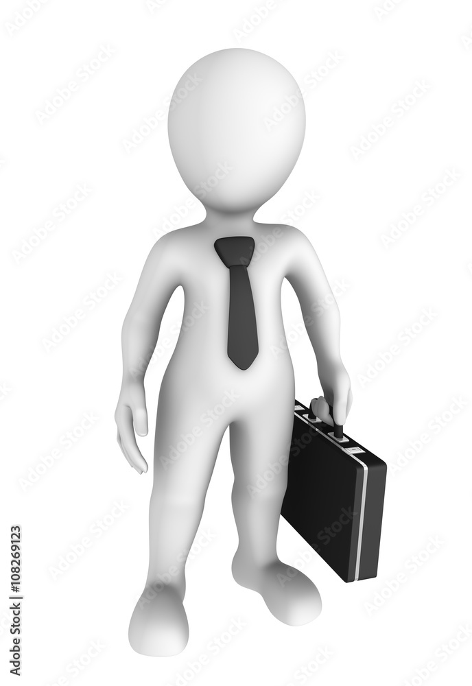 3d businessman. Cartoon character with black tie and briefcase. 3d businessman. Cartoon character with black tie and briefcase.