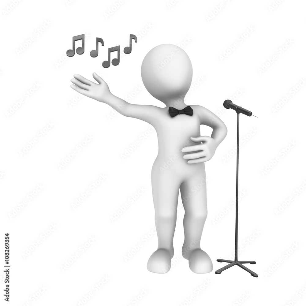 3d man with microphone sings the song. 3d man with microphone sings the song.