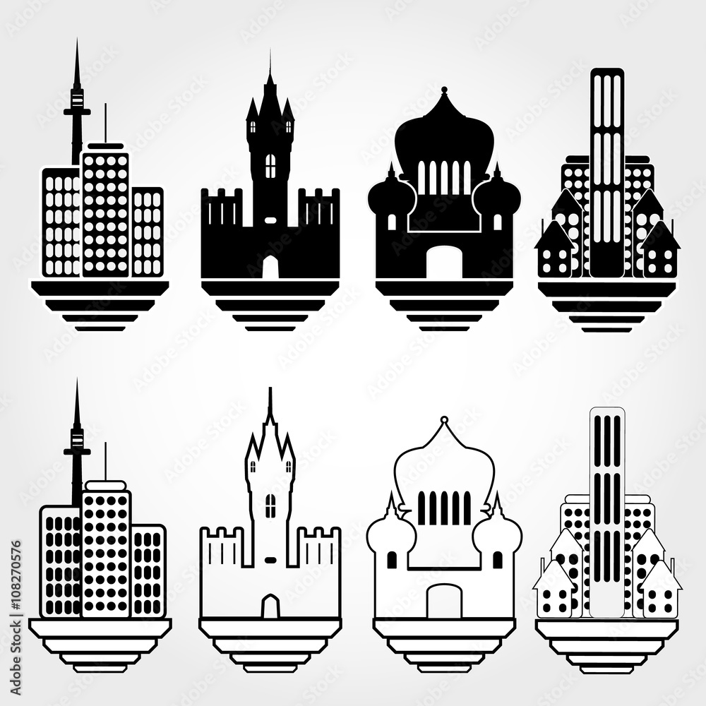 City icon set, flat architecture icon set  