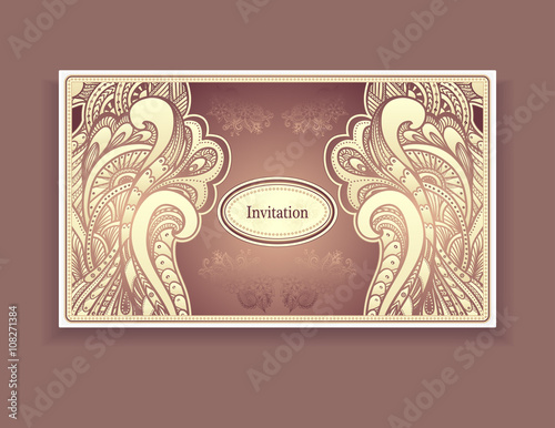 Template vintage invitation in beige brown colors