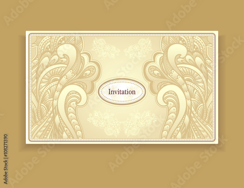 Template vintage invitation in gold colors