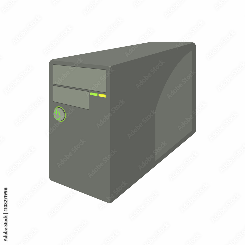 Black computer system unit icon, cartoon style Black computer system unit icon, cartoon style