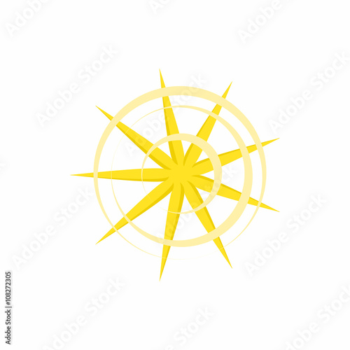 Gold nine pointed star icon in cartoon style