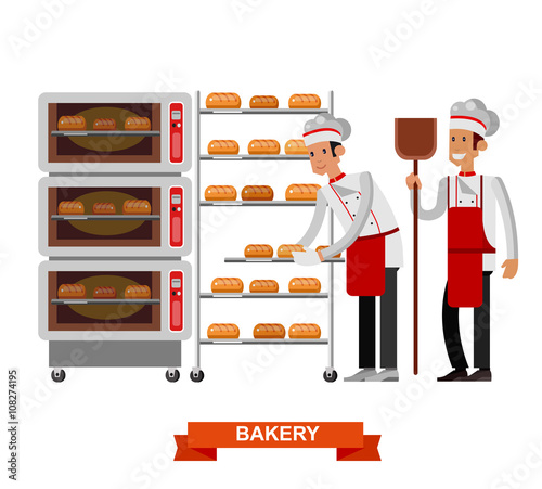 Cook baker cooking bread icon bakery background  flat design vector illustration