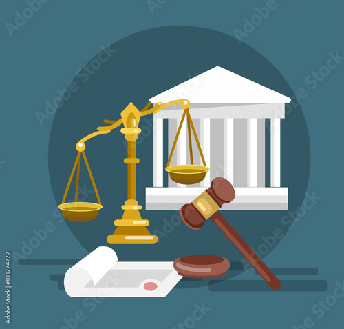 Law horizontal banner set with judical system elements isolated vector illustration