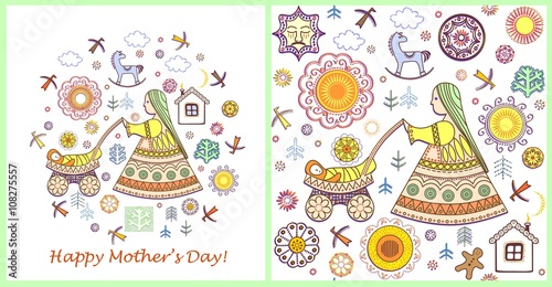 Vintage greeting card and wallpaper for Mothers day