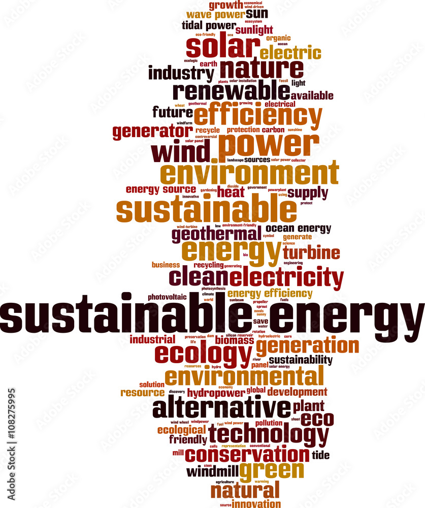 Sustainable energy word cloud concept. Vector illustration