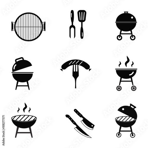stock vector barbecue restaurant party family dinner summer picnic food symbols icon flat design template illustration