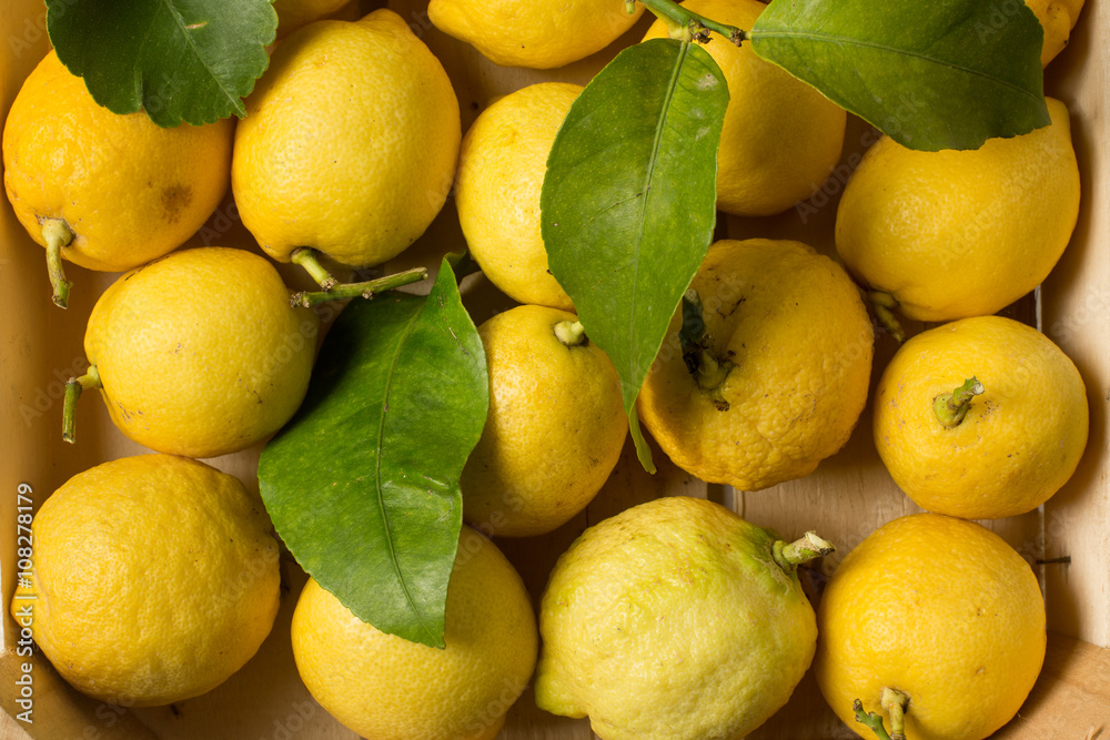 Crate of lemons, close up