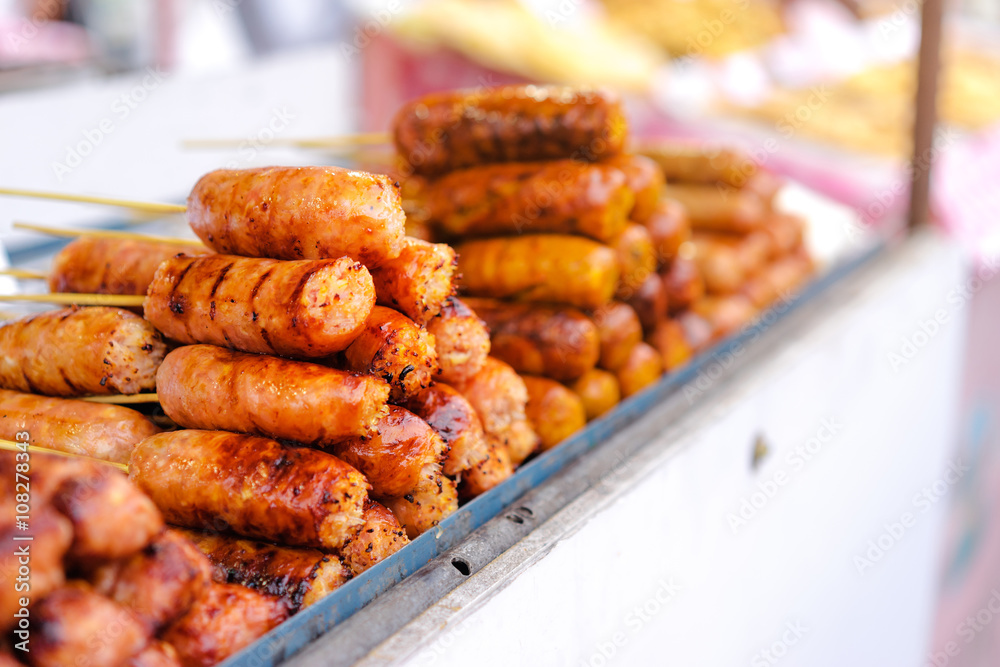 Traditional asian street food meat barbecue.