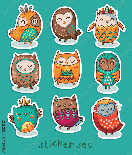 Sticker set of owls