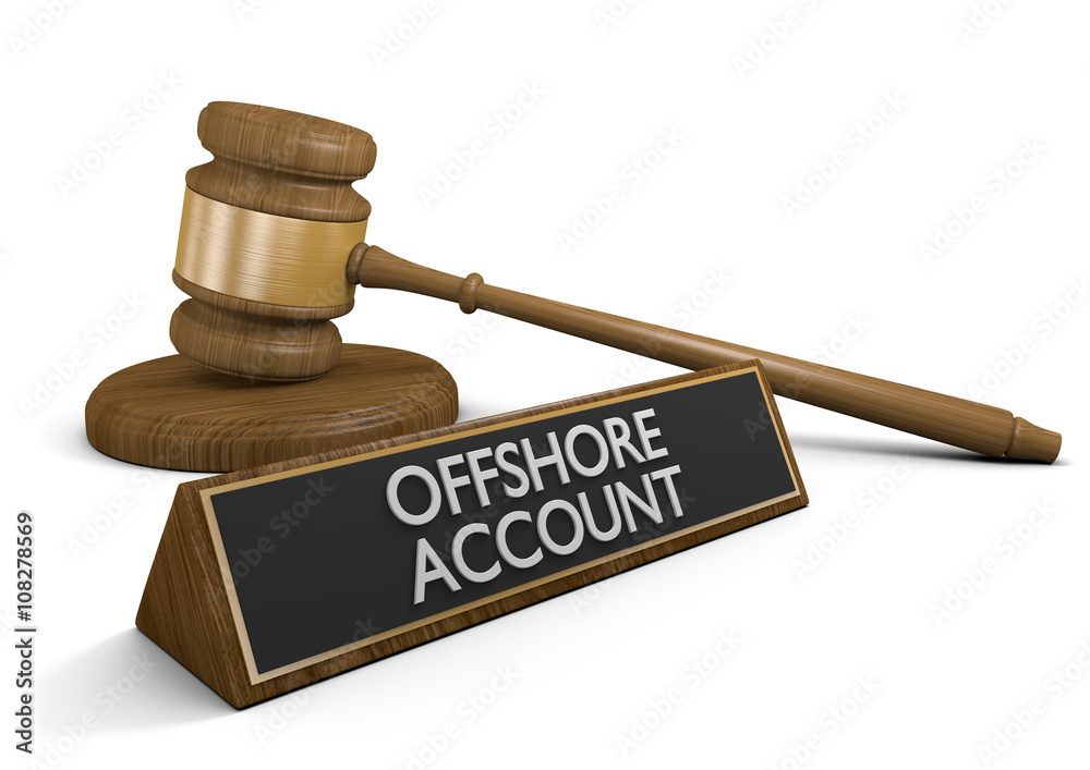 Court law dealing with offshore money accounts that avoid taxes, 3D rendering