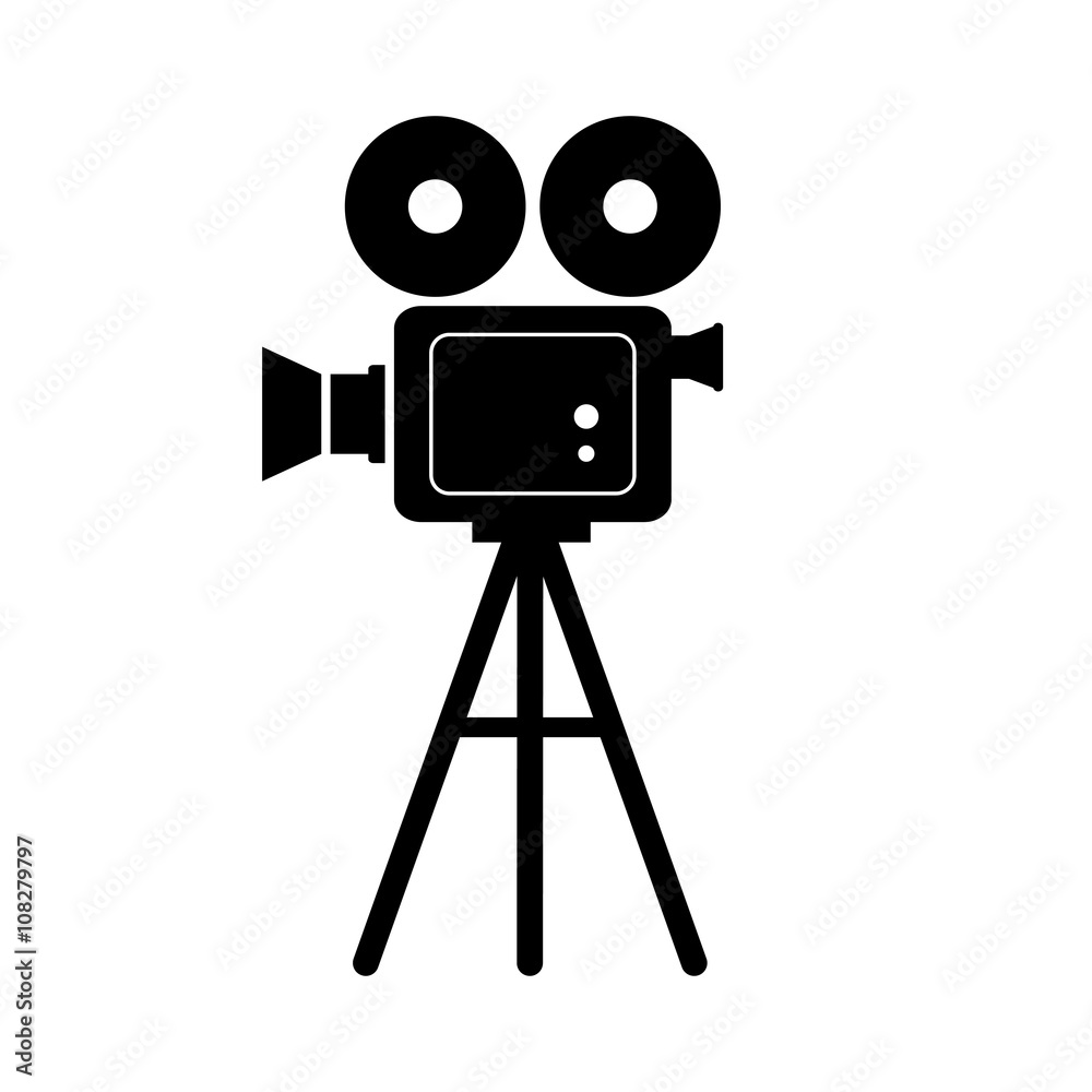 Obraz premium Black movie camera on white background