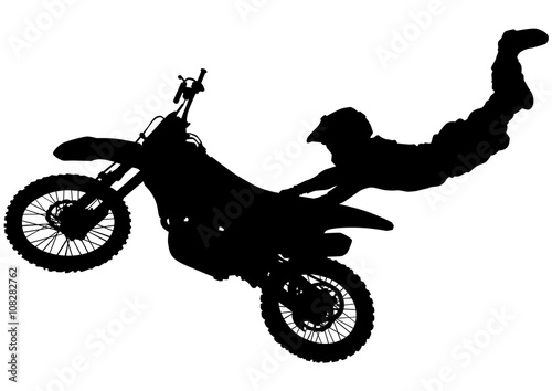 Man on flying bike on white background