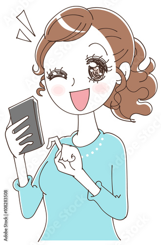 スマホを手にする女性のイラスト