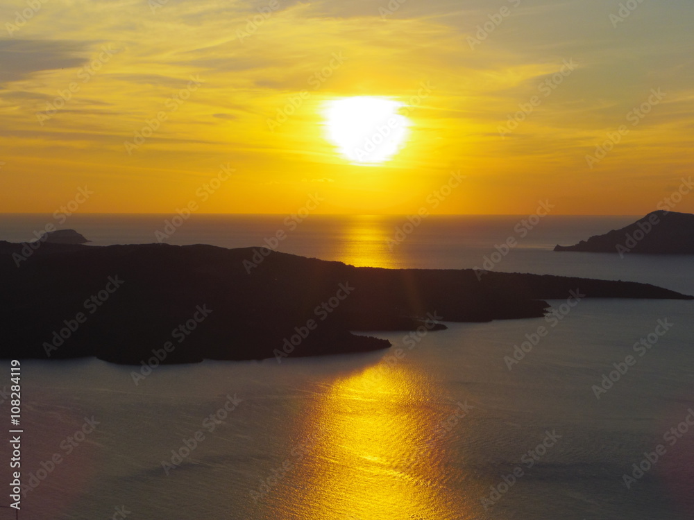 Sunset at Fira, Santorini in Greece