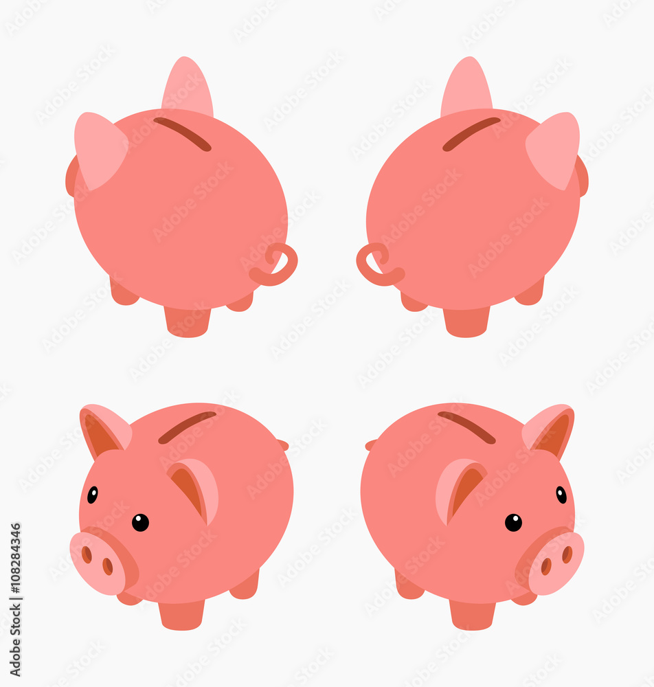 Isometric piggy bank. Set of the piggy moneyboxes. The objects are ...