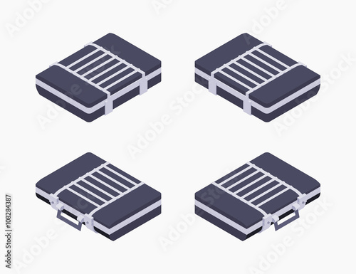 Set of the isometric closed briefcases. The objects are isolated against the white background and shown from different sides
