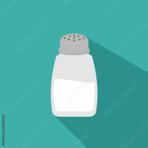 Salt shaker icon in flat style isolated on background.  Baking and cooking ingredient. Food seasoning. Kitchen utensils salt shaker. Vector illustration