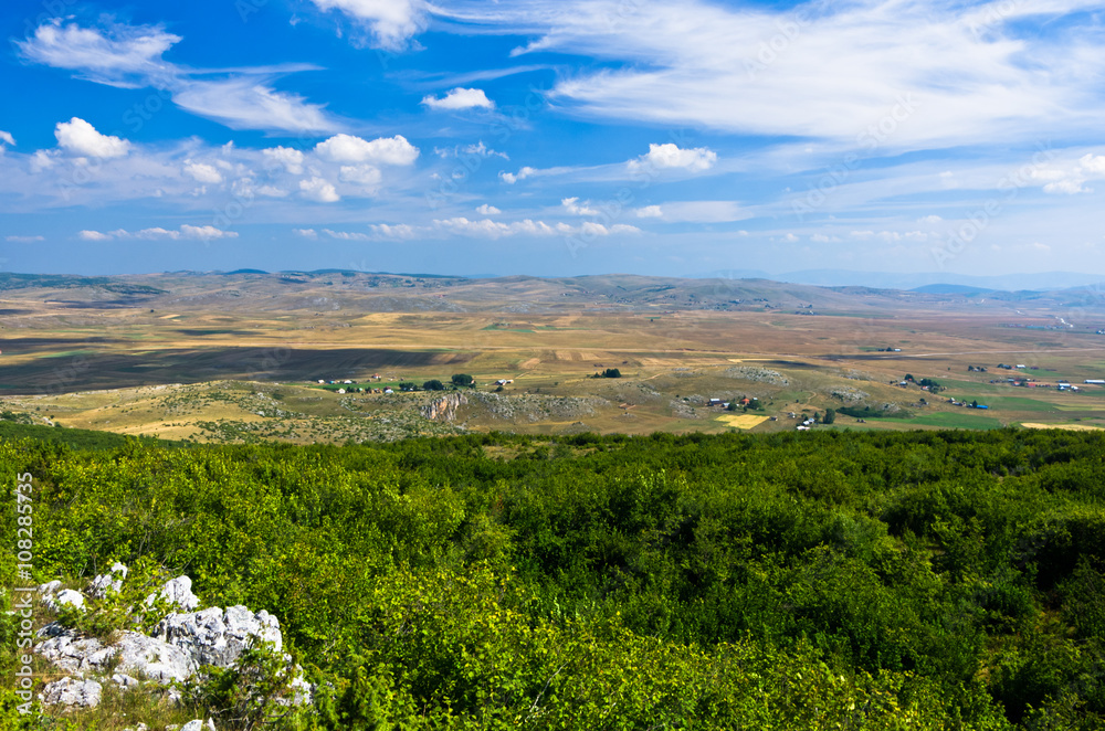 Panorama of Pešter plateau landscape in southwest Serbia