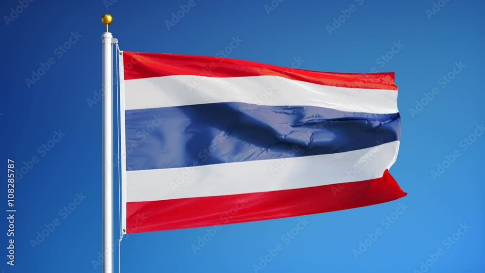 Thailand flag waving in slow motion against clean blue sky, seamlessly looped, close up, isolated on alpha channel with black and white luminance matte, perfect for film, news, digital composition Thailand flag waving in slow motion against clean blue sky, seamlessly looped, close up, isolated on alpha channel with black and white luminance matte, perfect for film, news, digital composition