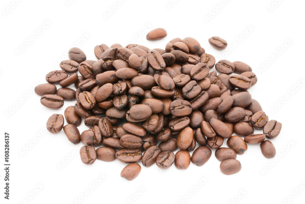 Coffee grains and leaves isolated on the white backgrounds. Coffee grains and leaves isolated on the white backgrounds.