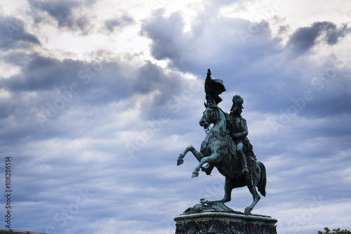 Archduke Charles of Austria statue on Heldenplatz in Vienna with dramatic sky