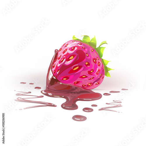 strawberries in chocolate realistic detailed vector illustration icon, with space for text, cream cake