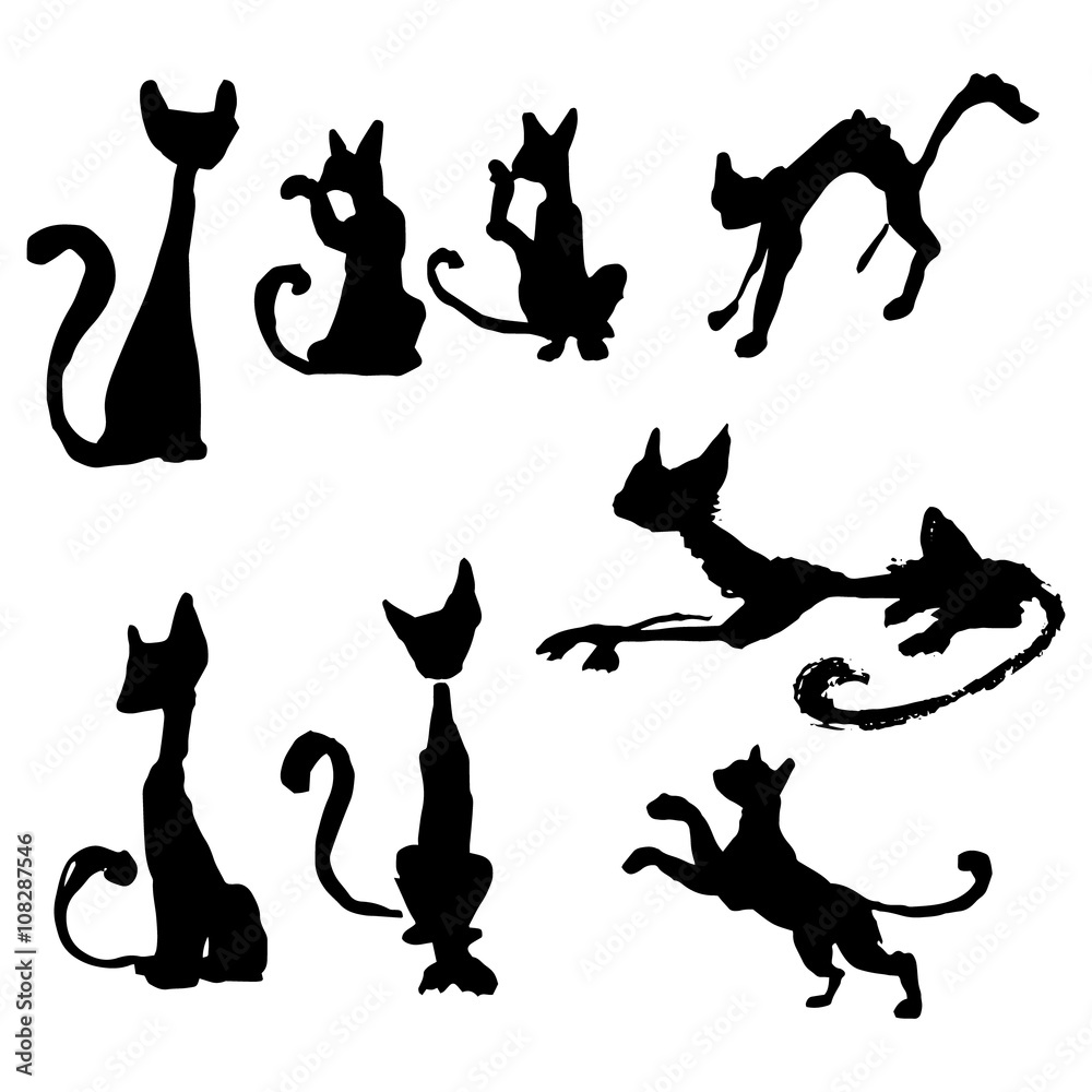 wall stickers funny silhouettes, vector, pattern interior cat