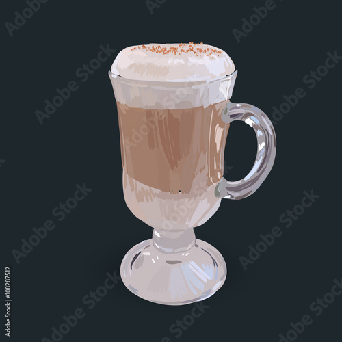 tall glass cup of cappuccino with whipped cream made layers, iso